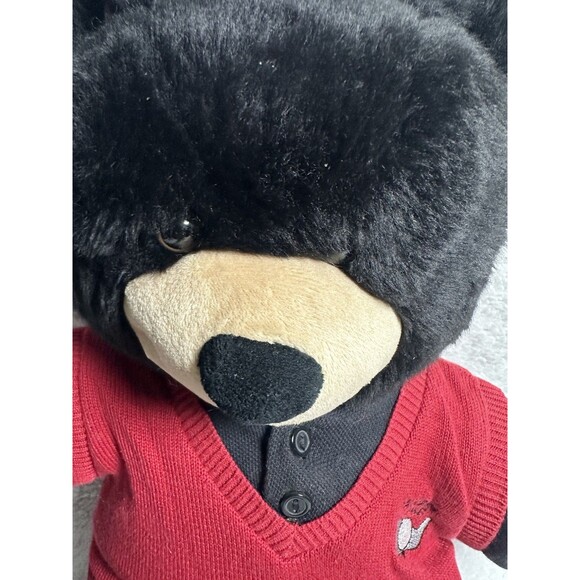 Build-A-Bear Black Teddy Bear in Red golf sweater - Picture 3 of 11